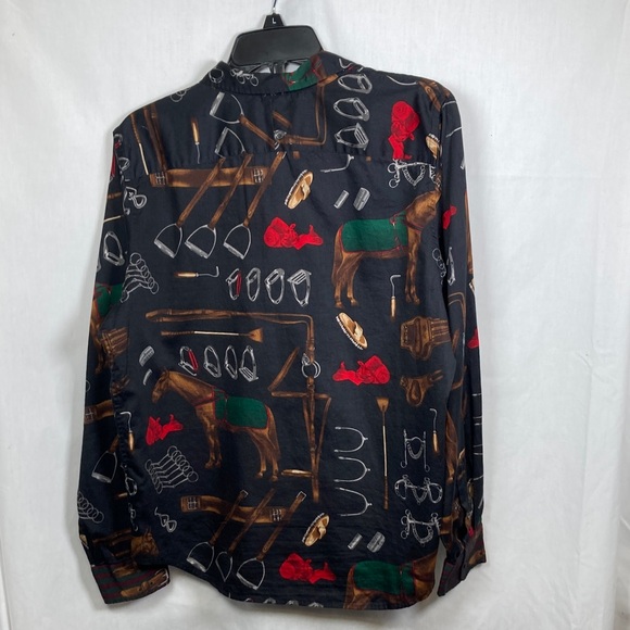 Lauren Ralph Lauren Women's Black Equestrian Horse Print Button-Down Shirt - Picture 11 of 15
